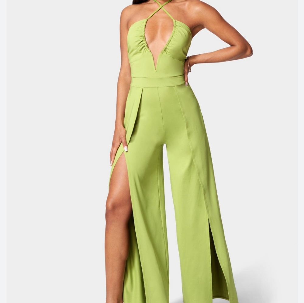 Bebe strappy slit leg jumpsuit xs